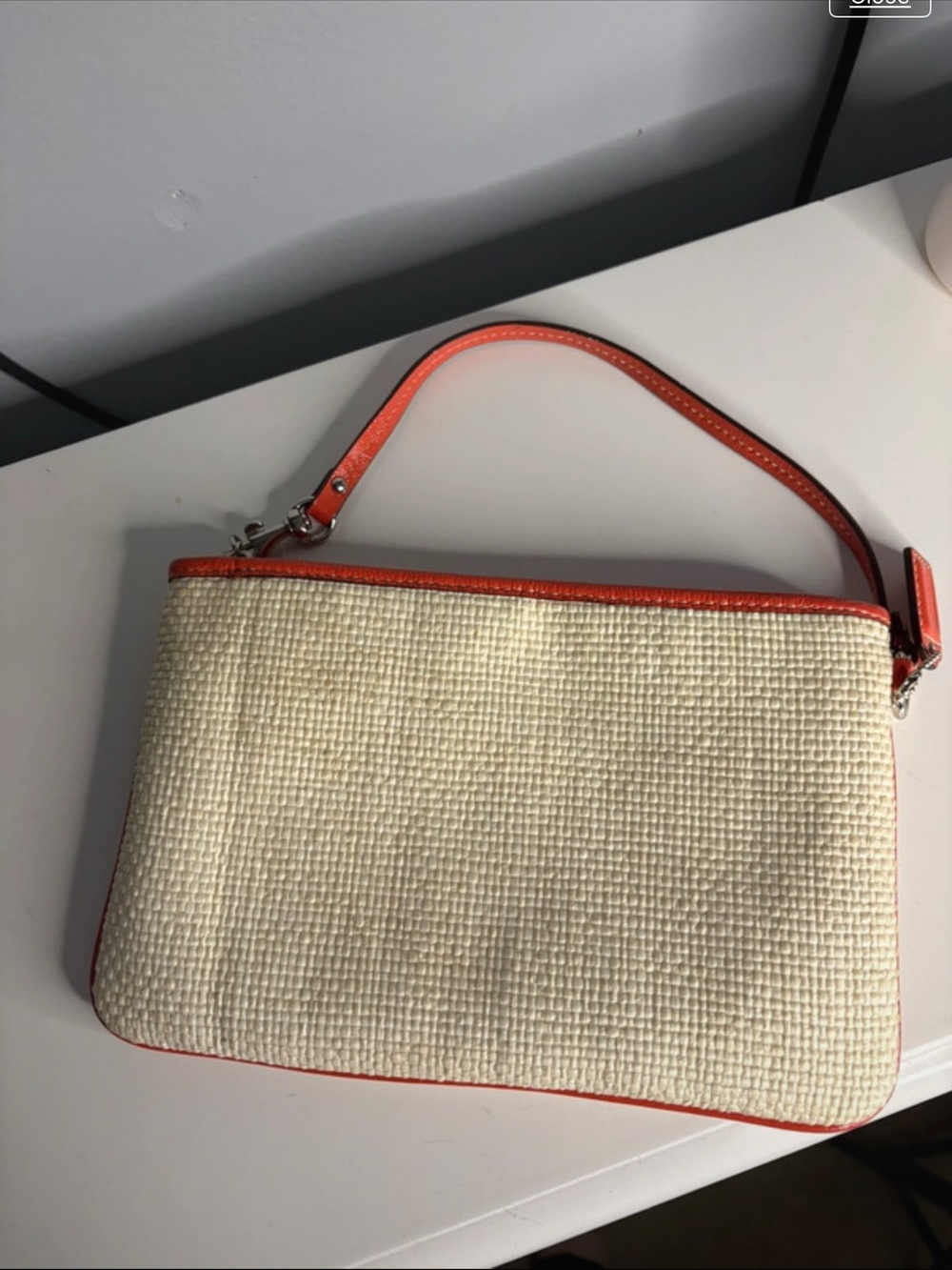 Coach Cream Wristlet With Multicolor Butterfly And Orange Trim View 2